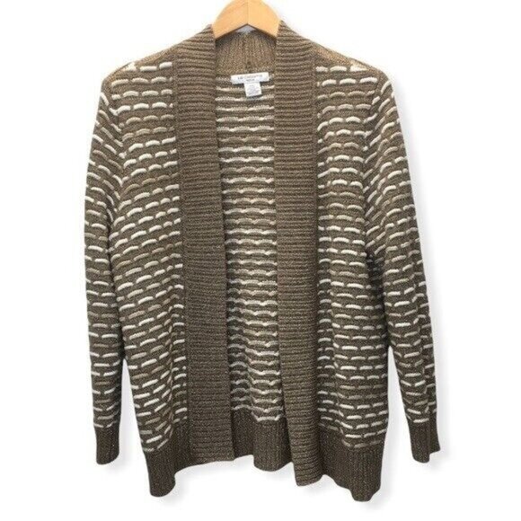 Liz Claiborne Cardigan Sweater Women Petite XLP Textured Beige Metallic Open - Picture 1 of 6